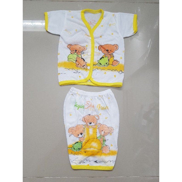 Setelan Pendek Bayi Motif Putih Print isi 6 Pcs (setengah Lusin) - Bahan PE / Setelan Baju Pendek bayi motif Sablon  - Baju Kaos setelan Pendek bayi Baju Pendek + Celana Pendek