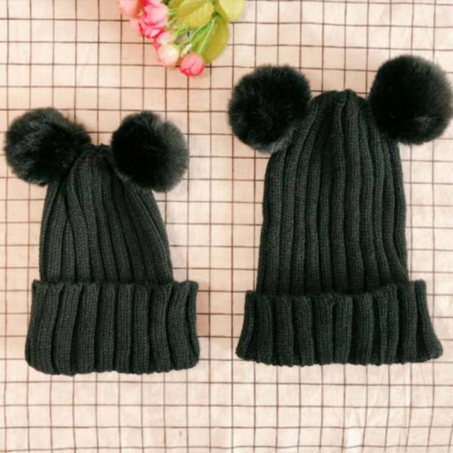 Topi Kupluk Beanie Pompom Panda Rajut Winter Penghangat Musim Dingin