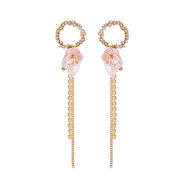 LRC Anting Tusuk Fashion Gold Diamond Resin Flower Tassel Earrings F55556