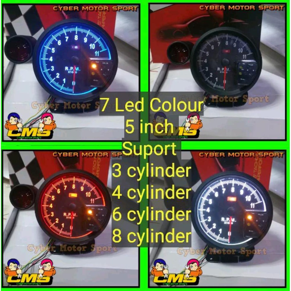 E0919 Tachometer Rpm Racing With Shiftlight 5Inch. Tachometer Mobil Universal . Takometer Racing Rpm