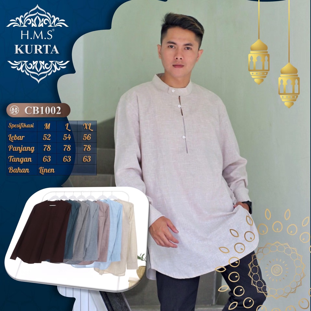 HMS kurta lengan tiga perempat baju muslim pria kurta warna blue mist seri art kode CD5002