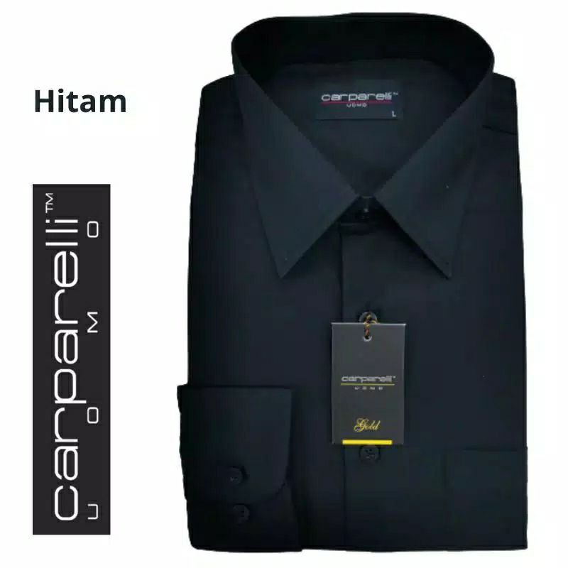 Kemeja Pria Carparelli Hitam Polos  Reguler Jumbo/ Hem Carparelli Hitam Polos
