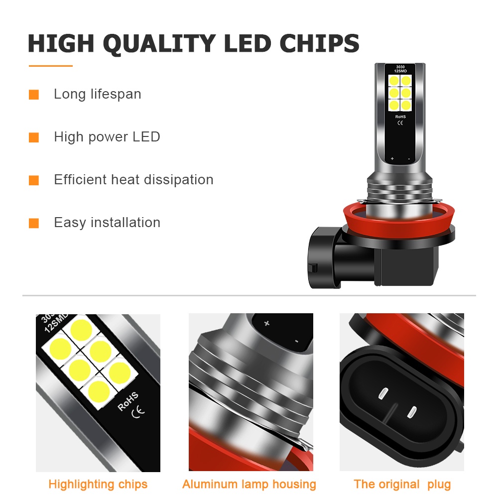 1pc Lampu Kabut 12 LED H8 H3 H7 H11 9005 HB3 9006 HB4 6000K Warna Putih Kuning Untuk Mobil