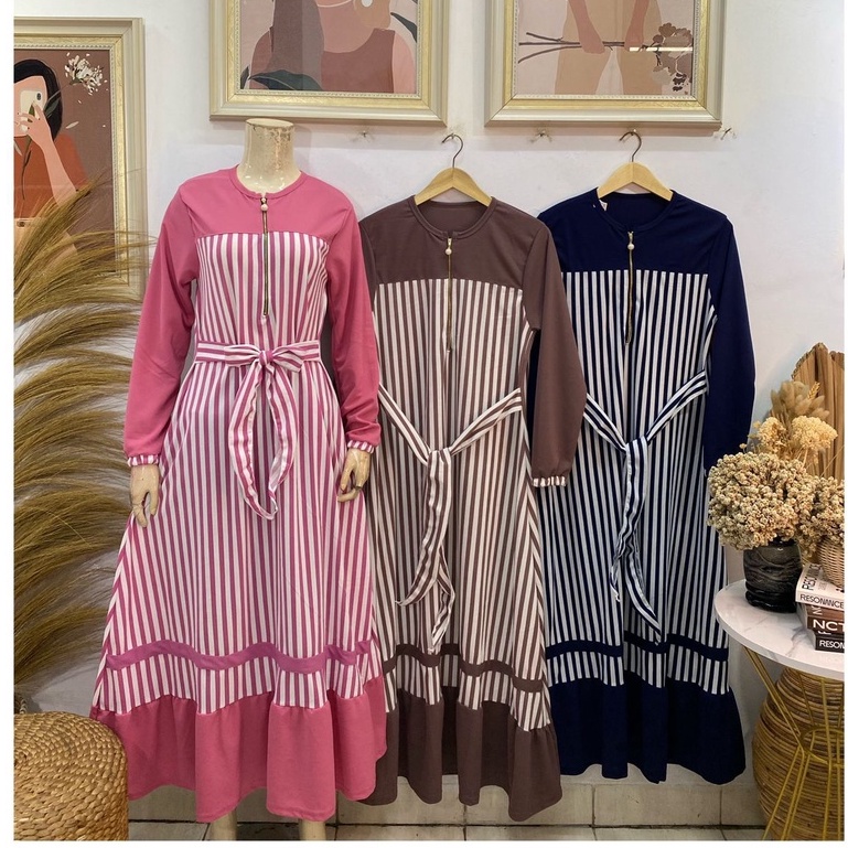 Gamis busui rempel motif salur bahan voxy premium merk latin