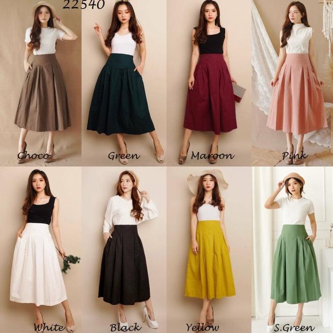KYLE SKIRT ROK MIDI WANITA CASUAL KATUN LINEN FLARE SKIRT