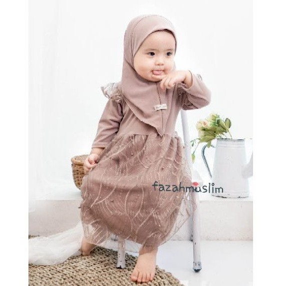 Gamis bayi, baju muslim pesta brukat tille baby, pakaian aqiqah baby