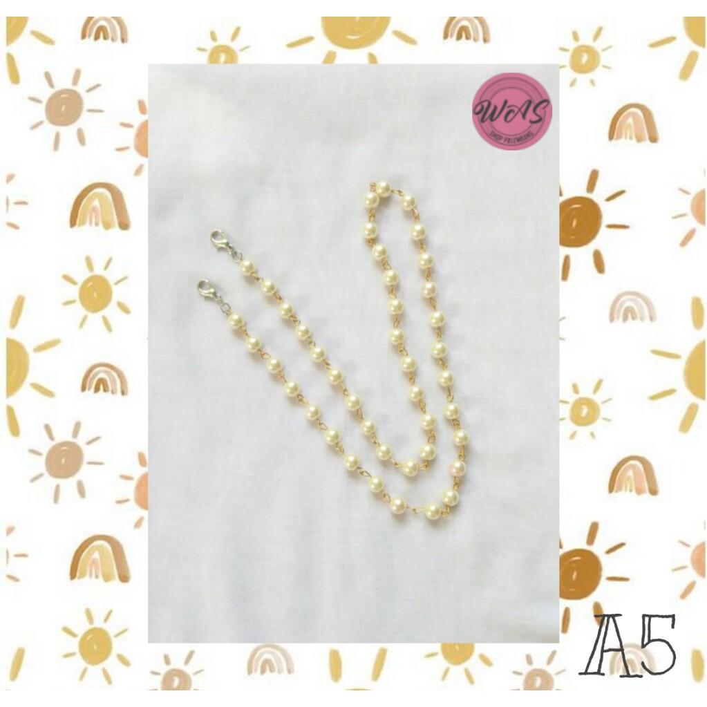 Strap Masker / Mutsin 8mm /  Mutiara sintesis / Handmade / Mutiara putih