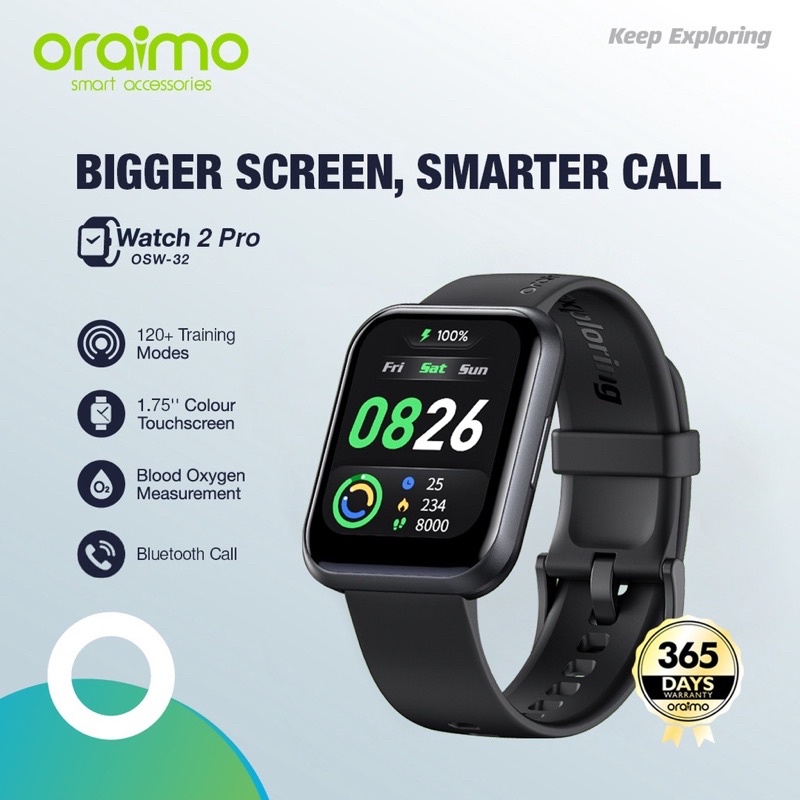 Oraimo OSW-32 Watch 2 Pro Smart Watch Jam Tangan Pintar Bigger Screen Smarter Call - Garansi 1 Tahun