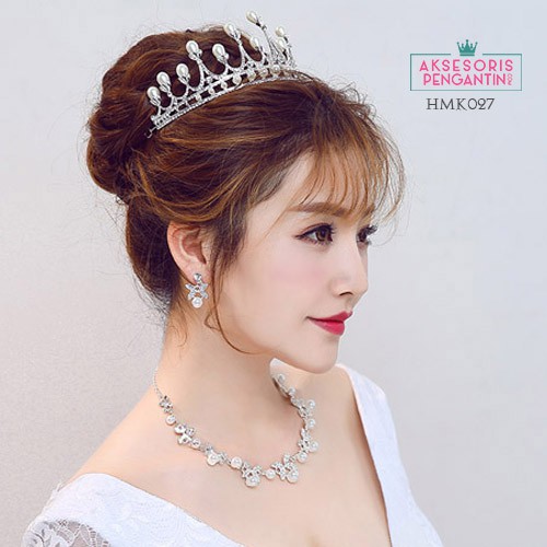 Aksesoris Royal Pengantin Wanita l Paket Crown Kalung Anting Wedding- HMK027