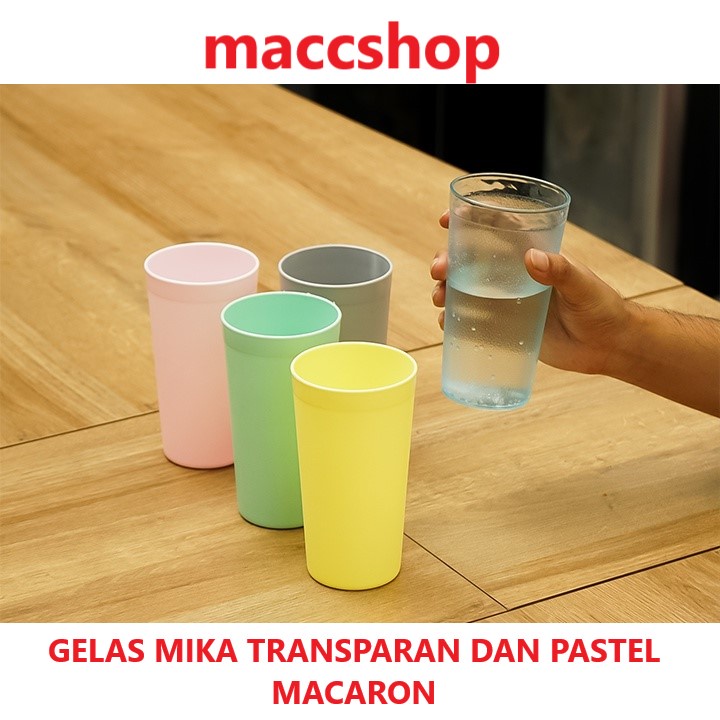 GELAS MIKA TRANSPARAN BENING DAN PASTEL MACARON 500ML