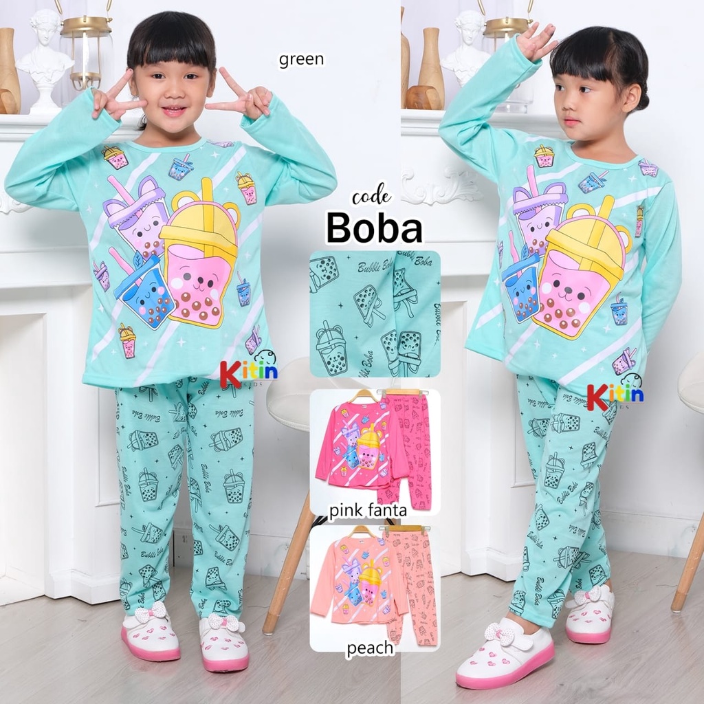 KITIN - SETELAN BAJU TIDUR DAN PIYAMA ANAK CEWEK/PEREMPUAN ABG JUMBO TANGGUNG 3-12 TAHUN MOTIF BOBA 