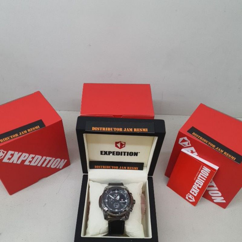 Jam Tangan Pria Expedition E6786M E 6786 M E6786 M E 6786M Black Grey Dial Black Leather Black Crono