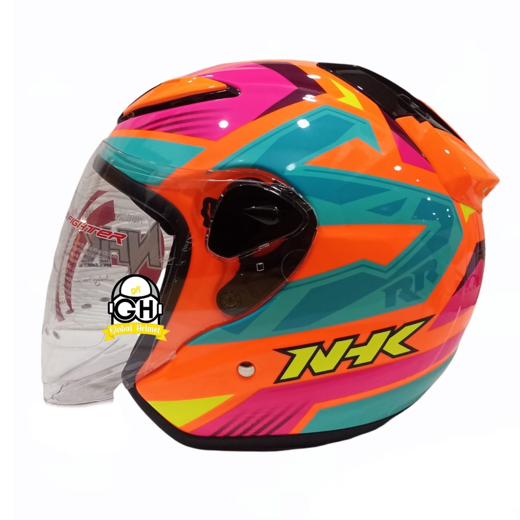 HELM NHK R6 MOTIF STARCO ORANGE FLO HALF FACE NHK R6 MOTIF