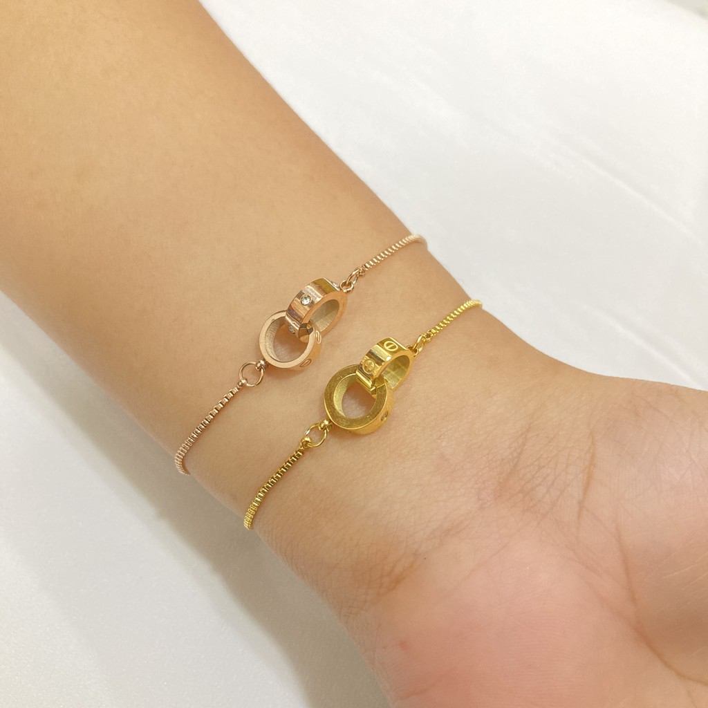 Gelang Serut Double Ring Korean Style Titanium Anti Karat Aksesoris Perhiasan Fashion Branded