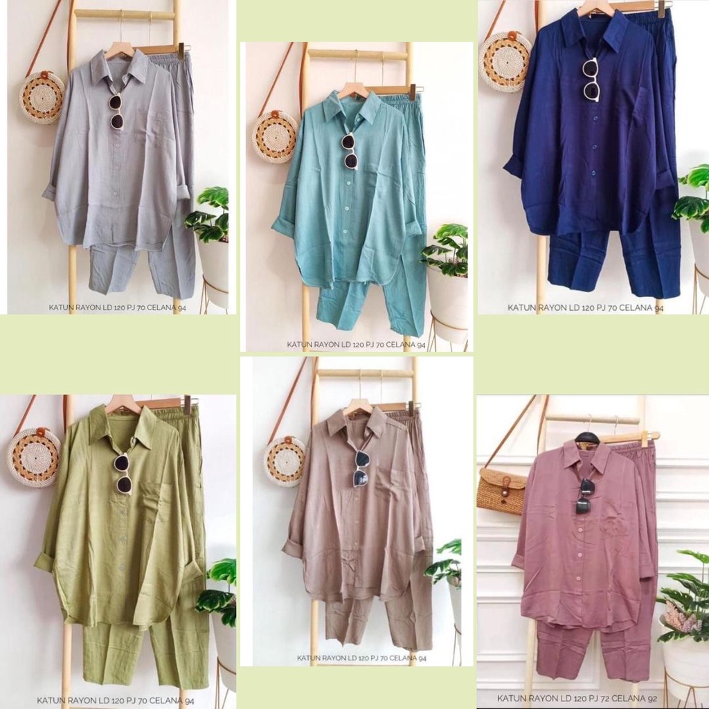 One Set Rayon Jumbo Ld 110-120 Wanita Setelan Baju Tidur Wanita | Daily Sleepwear Polos | Setcel Rayon Polos | Tiedie Polos