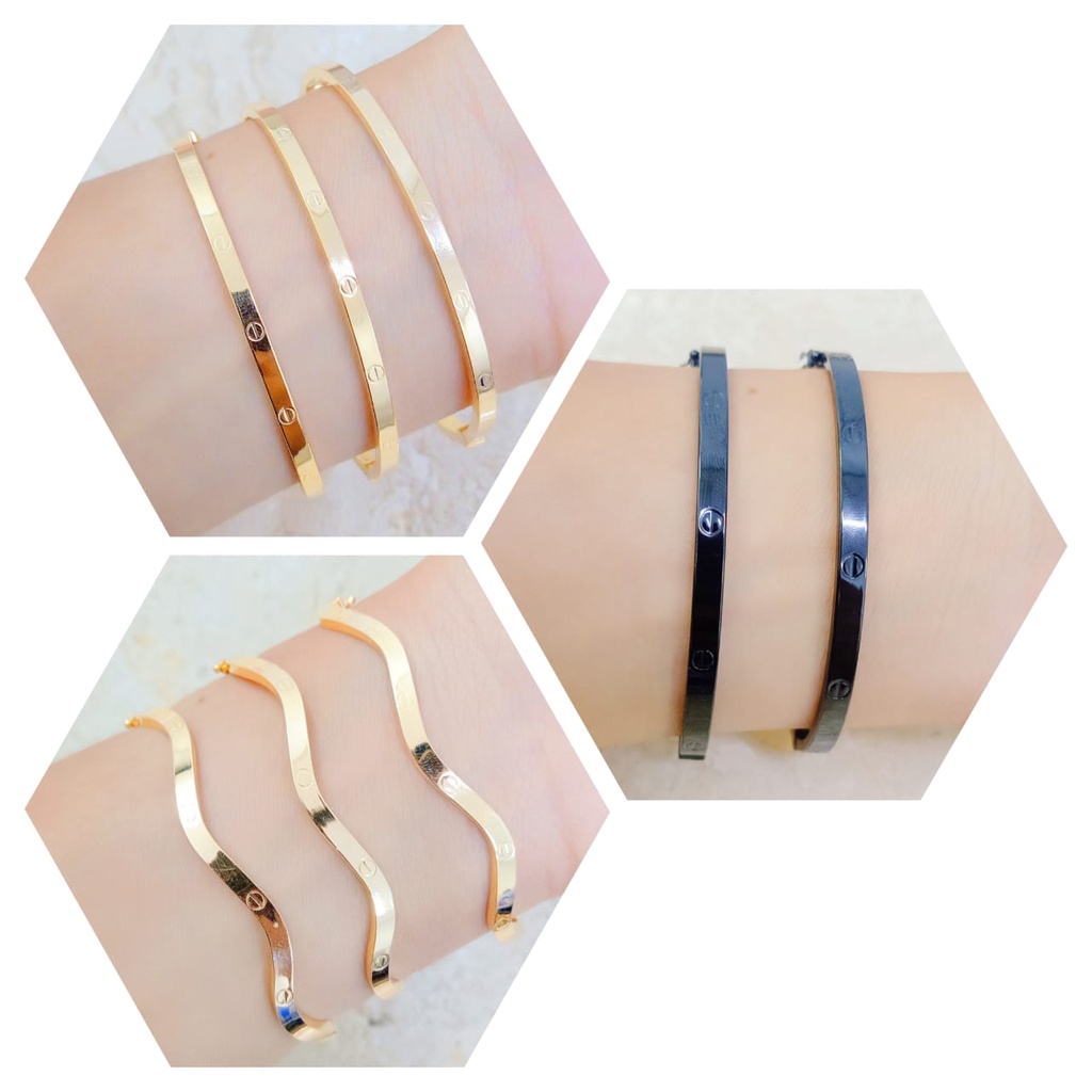 Gelang oval model C whitegold/black gold dan gold kadar 8k 375