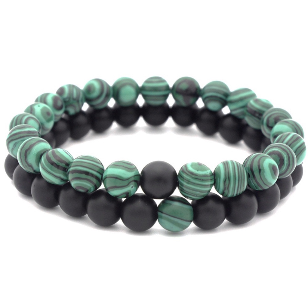 Hu Hu Hu Hu Hu Alat Bantu Pasang Kacamata♡ 1 / 2Pcs Gelang Manik-Manik Batu Malachite Imitasi Diameter 8mm Elastis Untuk Unisex