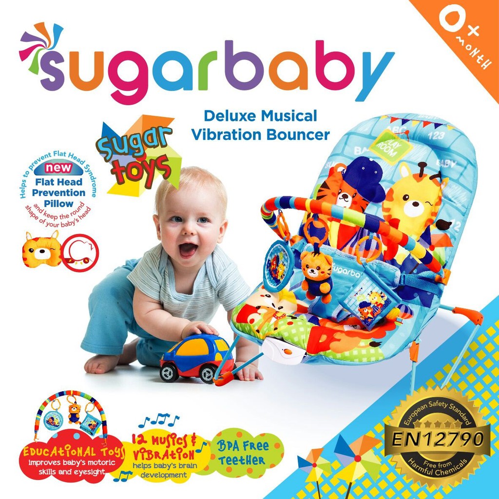 Sugar Baby Bouncer Bayi 1 Recline, 3 Recline Deluxe Musical Vibration Kursi Bayi-1 Rec -- Sugar Toys