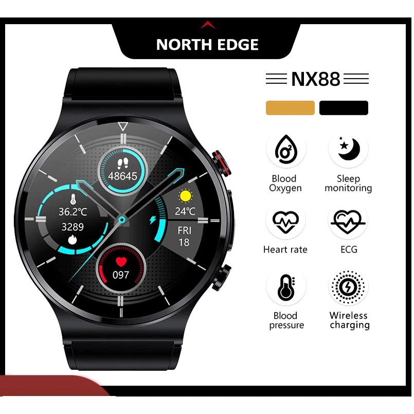 NORTH EDGE NX88 Smart Watch ECG PPG Rate Blood Pressure Sensor