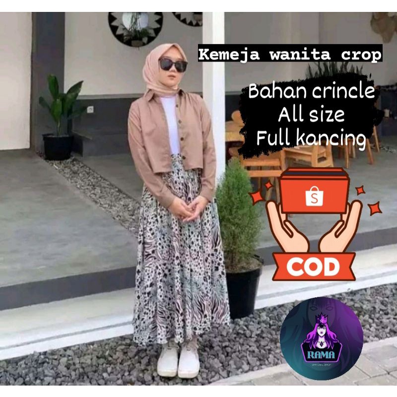 Kemeja Wanita Crop Full Kancing / Kemeja Wanita Bahan Crincle Premium / Kemeja Wanita Terbaru