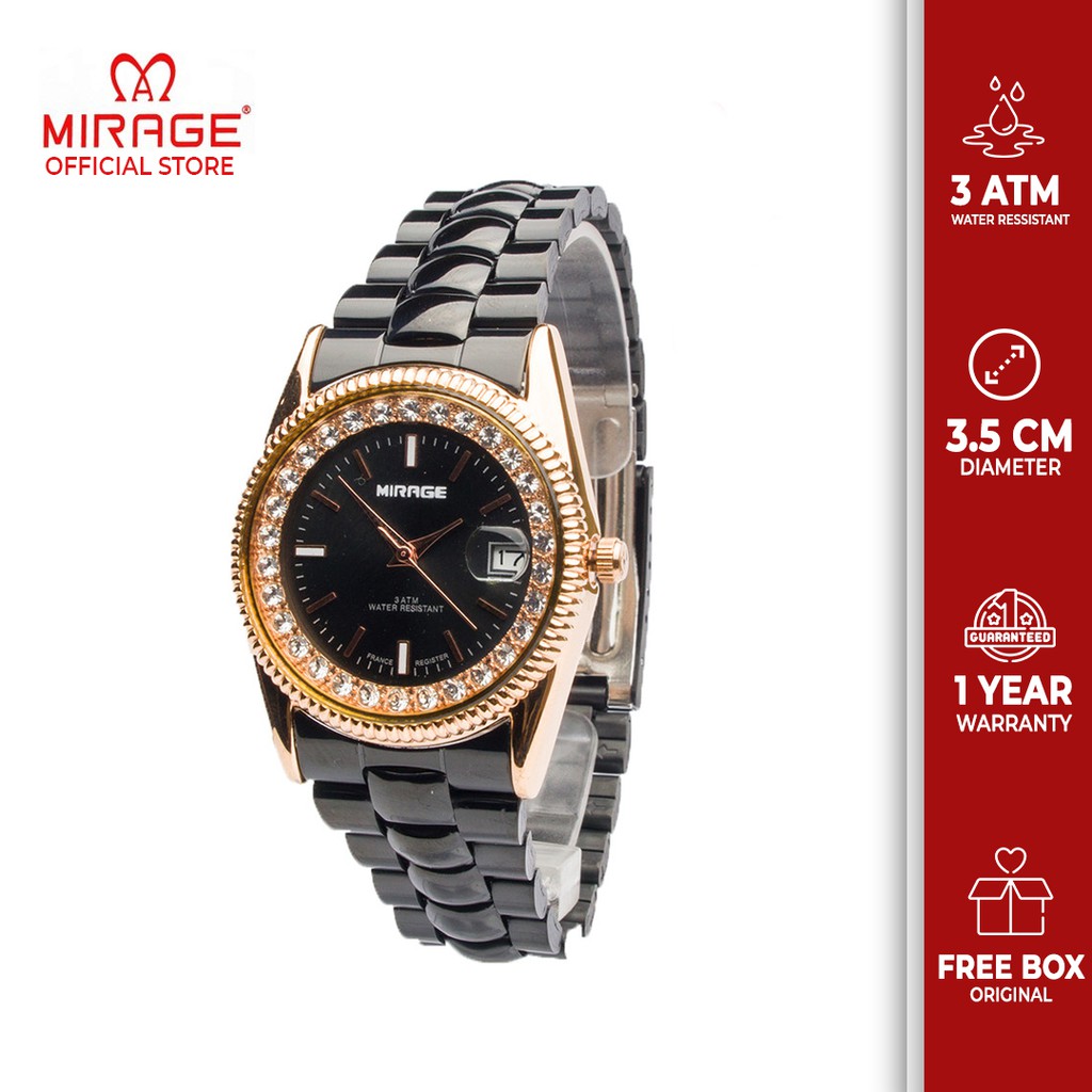 Original Mirage watch Official Store Jam tangan wanita mirage Tahan Air Anti Karat rx hitamrosegold