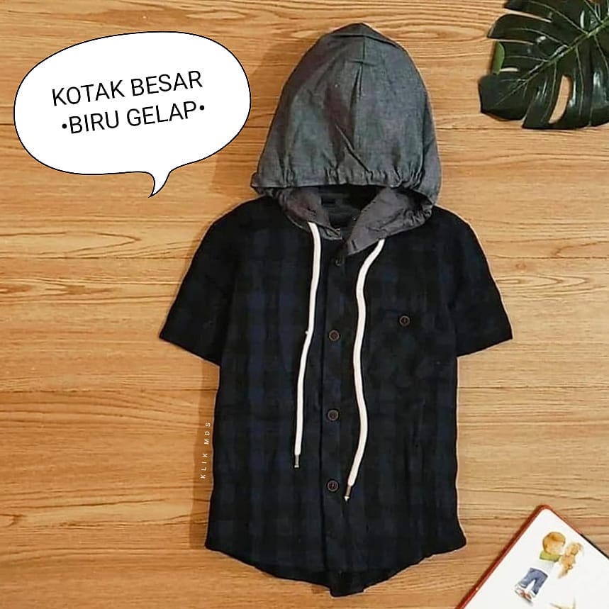 Kemeja Anak Laki-Laki Baju Model Hoodie Kemeja Kotak