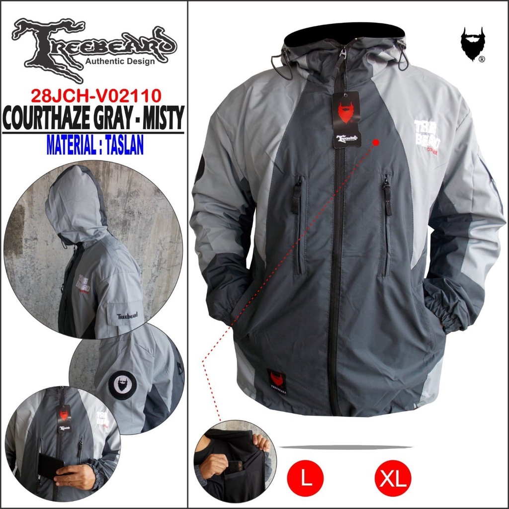 TERBARU ! Jaket Gunung Pria Waterproof STROMLINE Treebeard Anti Air Taslan Jaket Outdoor Hiking Windproof / Jaket Outdoor Pria Wanita Anti Air / Jaket Motor-CR GRAY  MISTY
