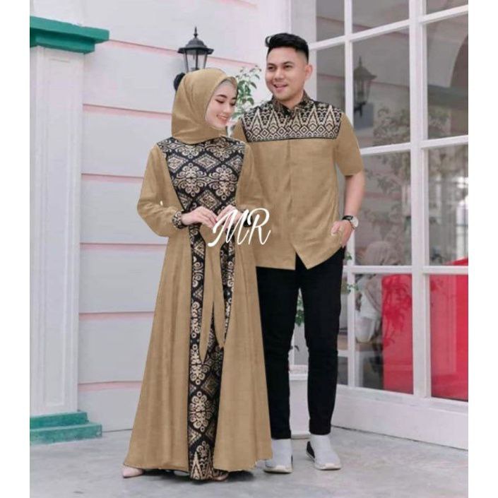 Gamis Batik Kombinasi Polos Terbaru 2022 Modern Couple Baju Muslim Pasangan Berkualitas Murah Busana Muslim Pasangan Gamis Set Baju batik keluaga