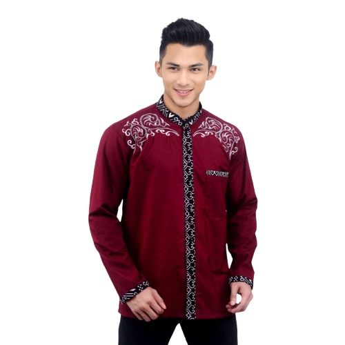 BAJU KOKO PRIA DEWASA KOMBINASI BORDIR BATIK FASHION LENGAN PENDEK TERBARU ALKHALIS