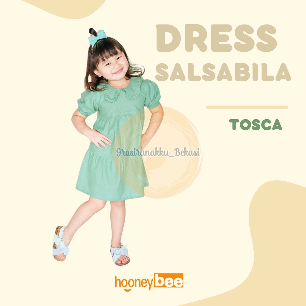 Dress Anak Linen Salsabila Warna Tosca Size 1-5Thn