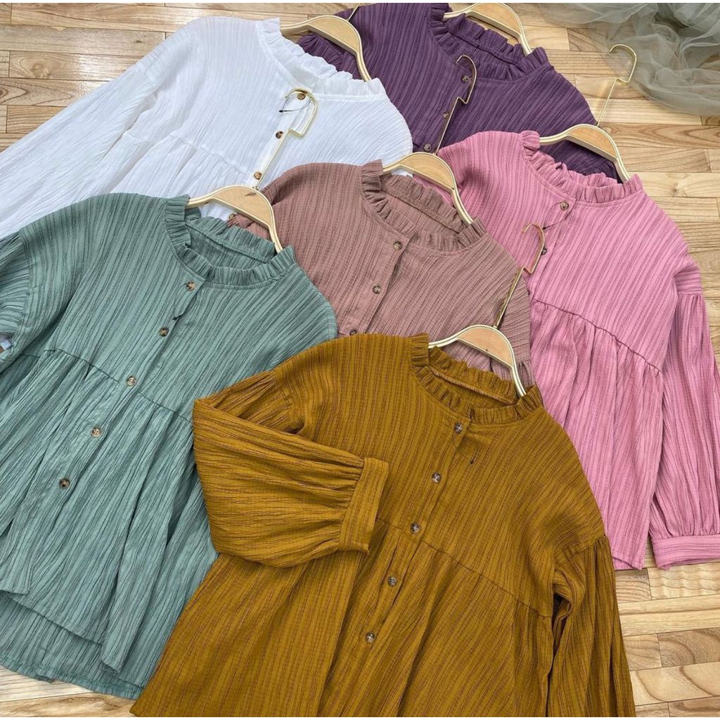 ARINA BLUS | LADY CRINCLE KOREAN TOP | ATASAN WANITA-KHAKI