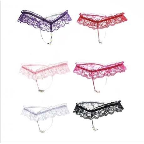 (COD) G String Wanita Tali Mutiara Mini Lucu dengan Renda Thong 3C182