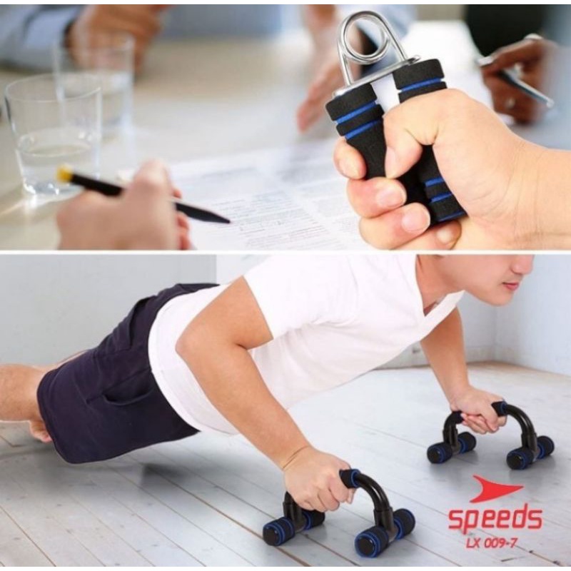 Paket Olahraga Gym Fitness Dirumah Push Up AB Wheel Roller Tali Skipping Hand Grip Set 4 in 1