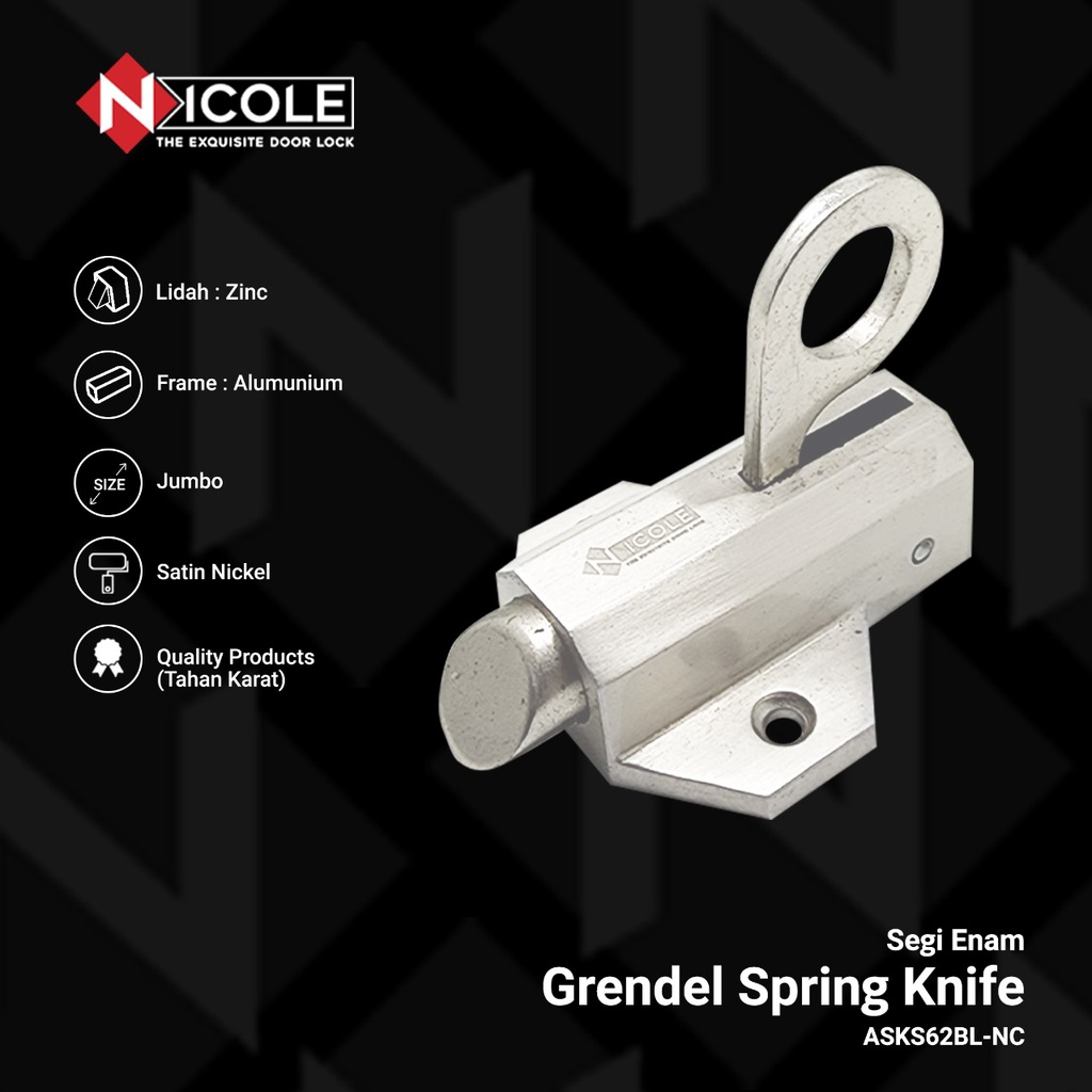 Grendel Spring Knife Segi 6 / Kunci Jendela Nicole Jumbo