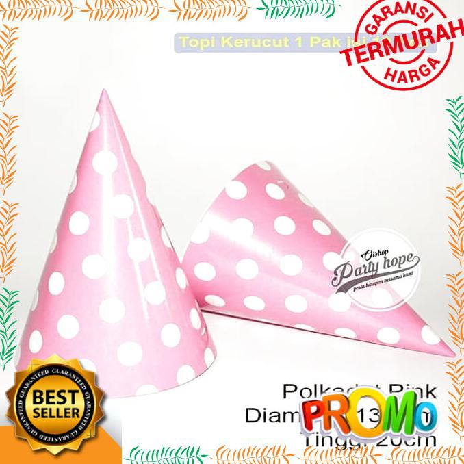 TOPI KERUCUT POLKADOT PINK TOPI ULTAH POLKADOT TOPI ULANG TAHUN