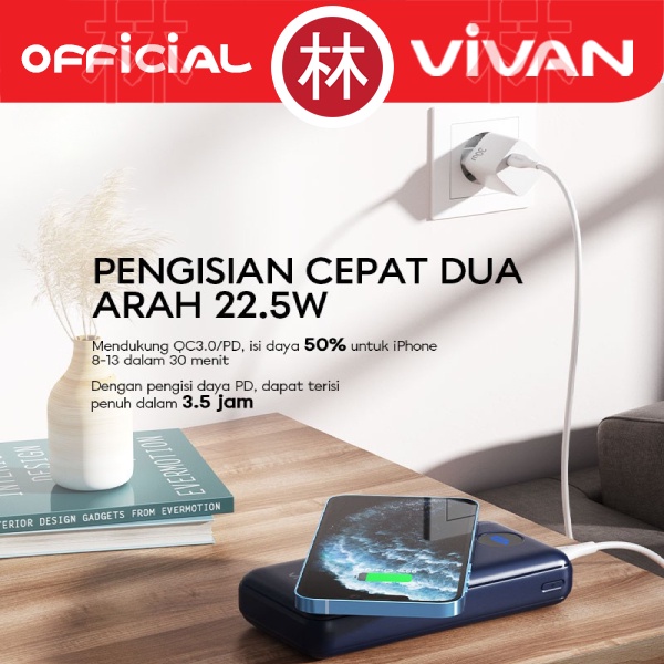 VIVAN VPB-W20 Powerbank 20000 mAh Wireless 3 Output Fast Charging 15W