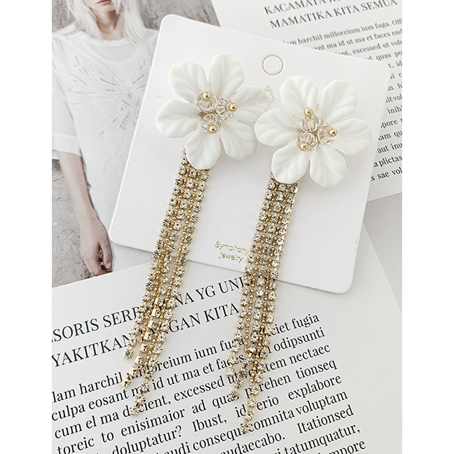 LRC Anting Tusuk Fashion Gold Flower Fringed Stud Earrings F90752