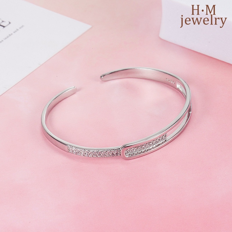 Gelang Model Terbuka Bahan Sterling Silver 925 Desain Bintang Hias Berlian Gaya Simple Berkilau Untuk Wanita