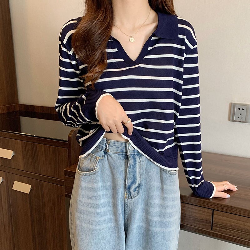 Sweater Rajut Crop Top Baju Belang Wanita V Neck Lengan Panjang Knit Premium Baju Korea Style