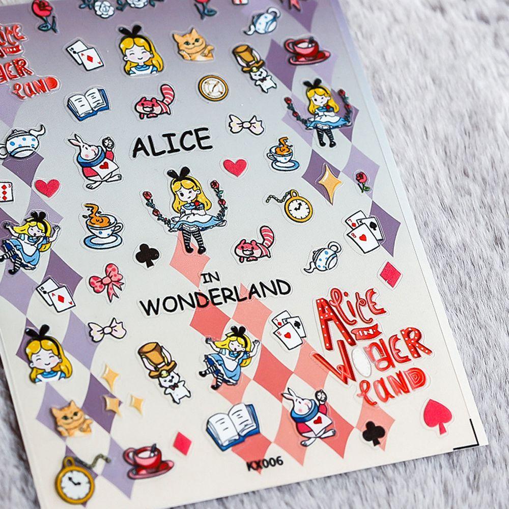 Needway Kartun Stiker Kuku Tipis Tangguh Sapi Bunga Ikatan Simpul Alice Kelinci DIY Nail Art Dekorasi