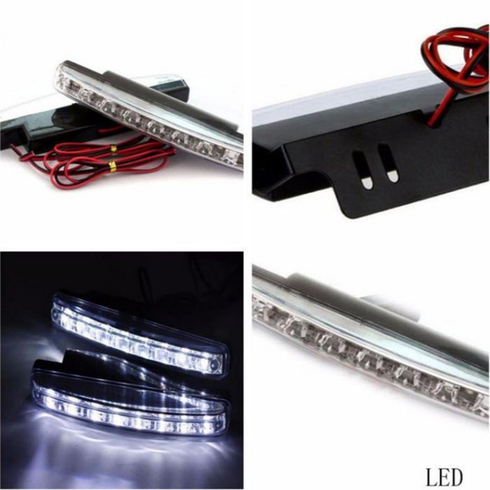 LAMPU FOG Lampu LED DRL 8 LED Titik Mata Mobil Daytime Running Light Foglamp 12v Dus Putih DRL