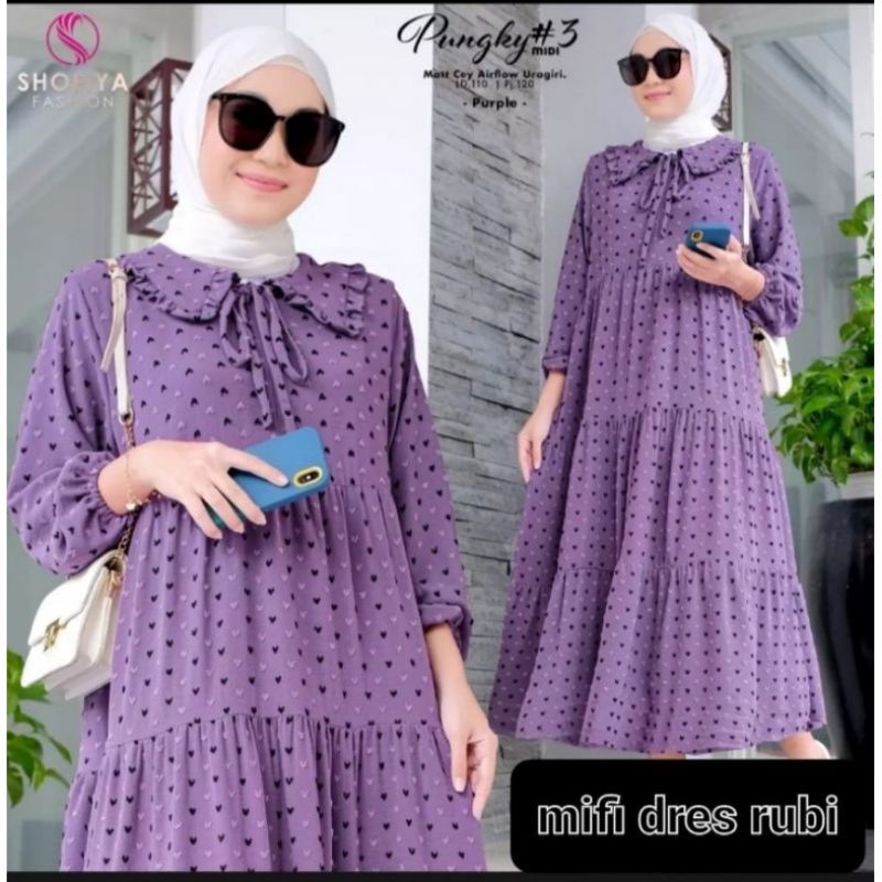Midi Dres uragiri leher tali original/Midi Dres krah Korea Rubi uragiri