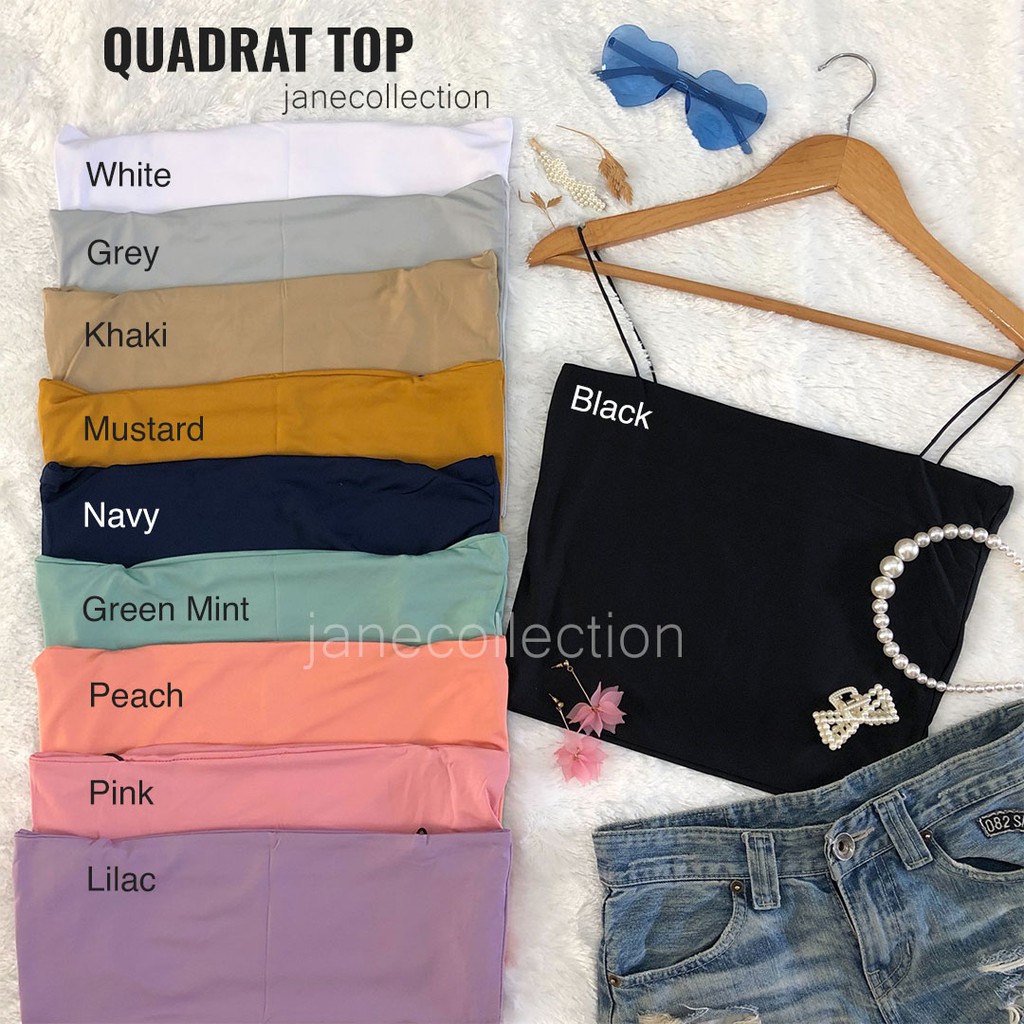 JANE COLLECTION || Atasan Wanita Tanktop Square Neck Atasan Tank Top Hitam Crop Kamisol Inner Putih Tengtop Tali Spaghetti Satu Lilac Quadrat Top