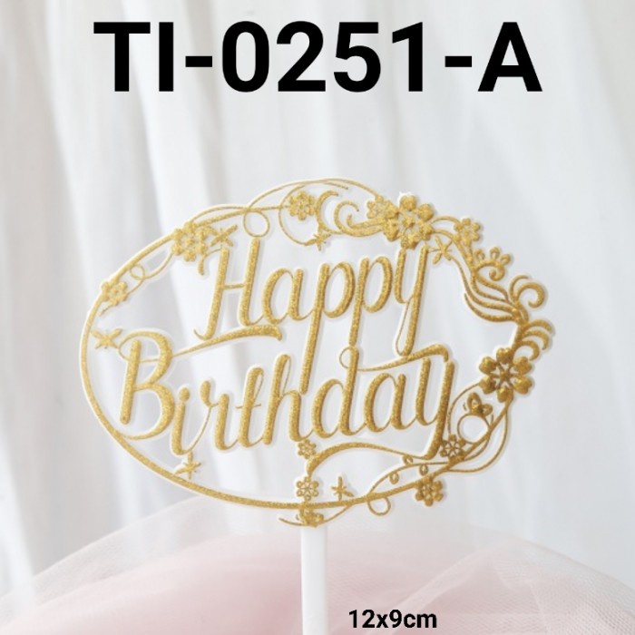 

GR-TI-0251 CAKE TOPPER TULISAN HAPPY BIRTHDAY ULTAH OVAL BUNGA UKIRAN TERMURAH