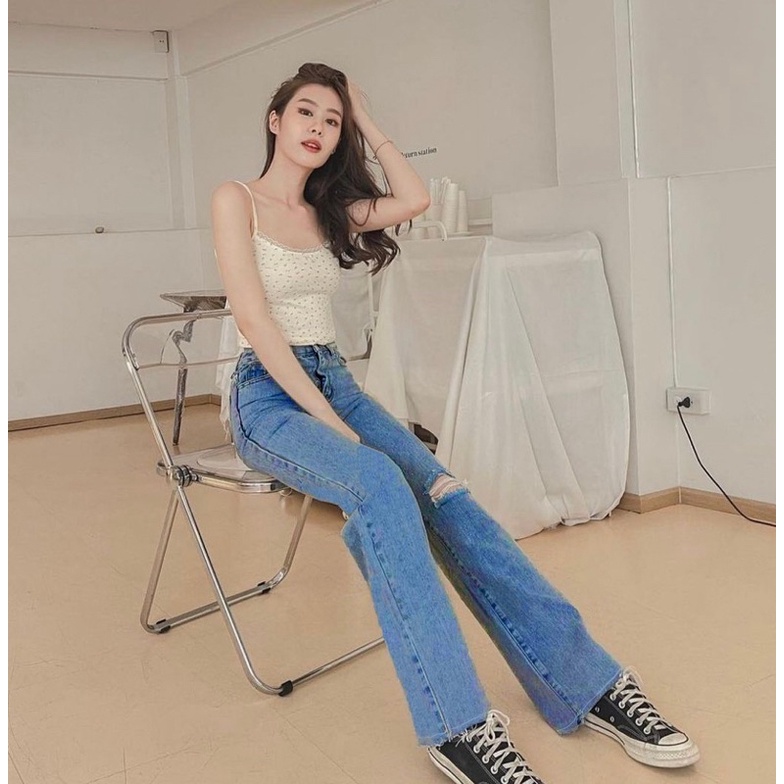 CELANA PANJANG KULOT JEANS HIGHWAIST SOBEK LONG BF ISHIKA LOOSE JEANS