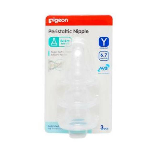 Pigeon Peristaltic Slim Neck Nipple 3 Blister (S - M - L - Y)