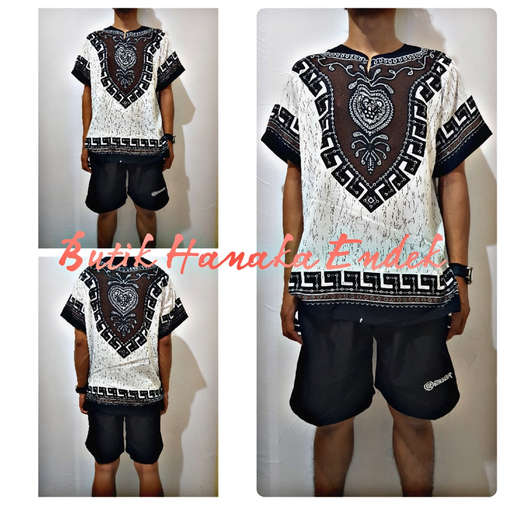 Setelan Baju dan Celana Pendek Etnik Dashiki Love Pria/Wanita (Unisex)