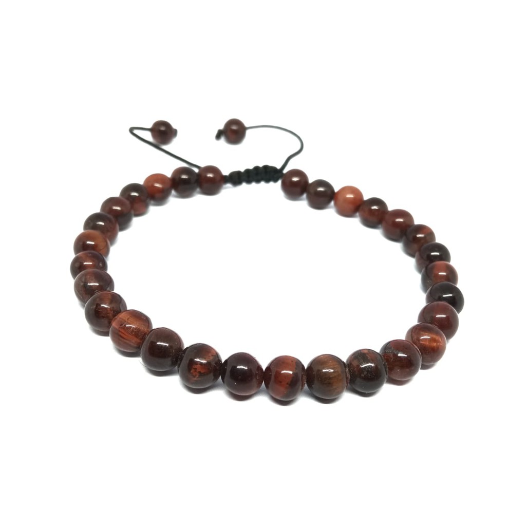 GELANG TANGAN BATU NATURAL RED TIGER EYE DIM 6 &amp; 8MM SHAMBALA