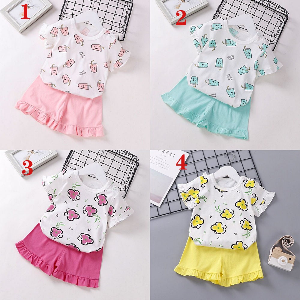 2pcs Setelan Bayi Anak Perempuan Usia 0 24bulan Kaos  T 