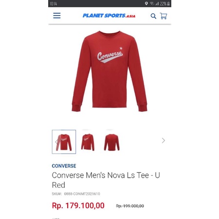 kaos t-shirt original converse Men's Nova Ls Tee - U Red ukuran M